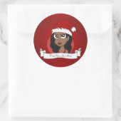 Kerstmeisje cartoon ronde sticker (Tas)