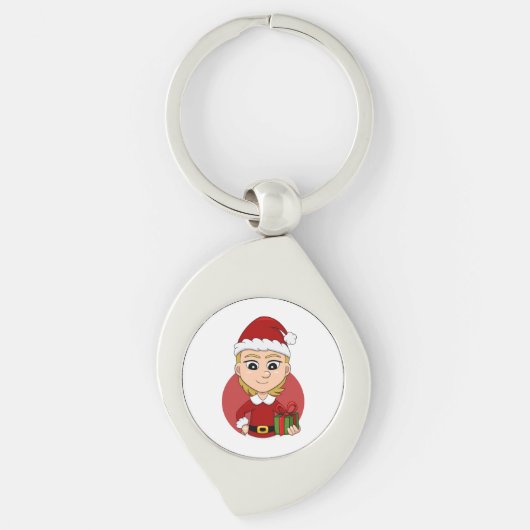 Kerstmeisje cartoon sleutelhanger (Voorkant)
