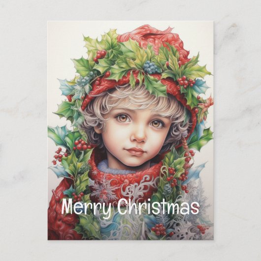 Kerstmeisje Custom 4 van 25 Feestdagenkaart (Voorkant)