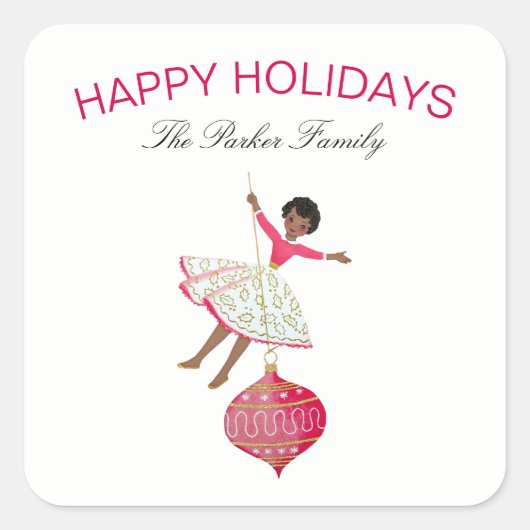  kerstmeisje dat op Ornament zwaait Vierkante Sticker (Voorkant)