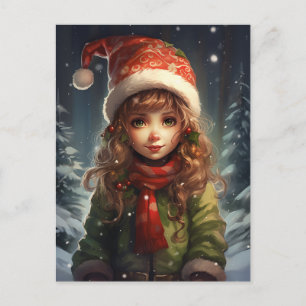 Kerstmeisje Elf Feestdagenkaart