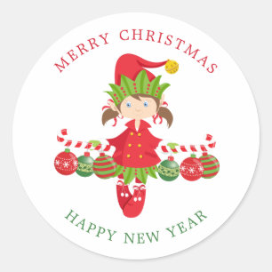 Kerstmeisje Elf Ronde Sticker
