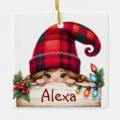 Kerstmeisje Gnome met aangepaste naam Keramisch Ornament (Voorkant)