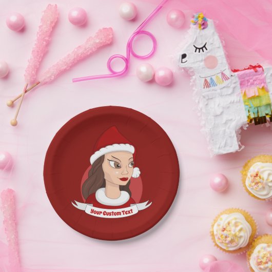 Kerstmeisje/jonge cartoon papieren bordje (Feest)