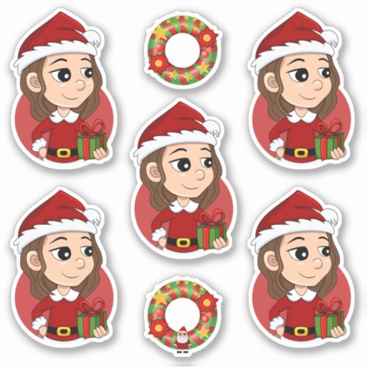 kerstmeisje met bruin haar haar sticker (Voorkant)