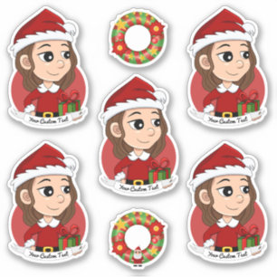 kerstmeisje met bruin haar haar sticker