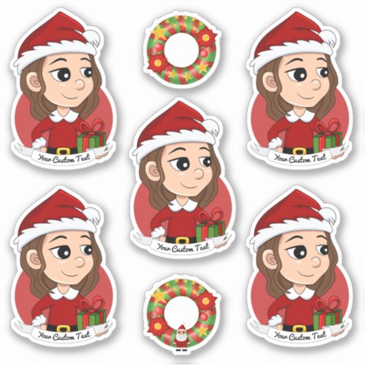 kerstmeisje met bruin haar haar sticker (Voorkant)