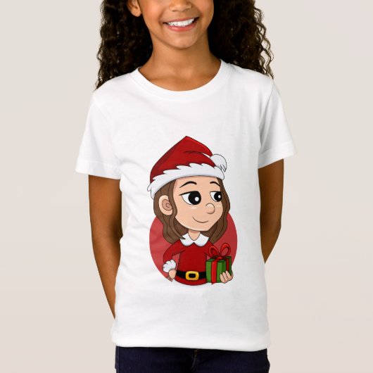 kerstmeisje met bruin haar haar t-shirt (Voorkant)