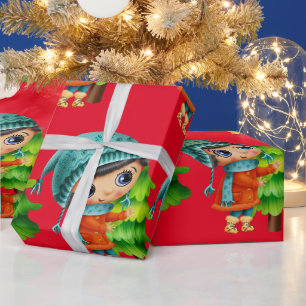Kerstmeisje met Cartoon-overvallend papier