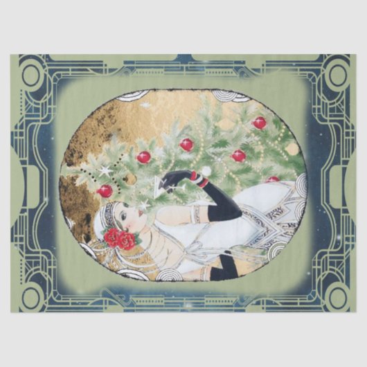 kerstmeisje met Drink en bomen Tissuepapier (Voorkant)