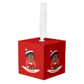Kerstmeisje met een Afro-cartoon Kubus Ornament (Voorkant hoekig)