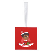 Kerstmeisje met een Afro-cartoon Kubus Ornament (Rechts)