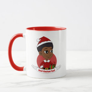 Kerstmeisje met een Afro-cartoon Mok