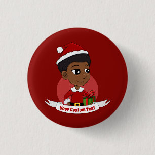 Kerstmeisje met een Afro-cartoon Ronde Button 3,2 Cm