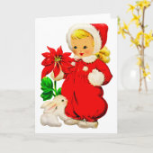 Kerstmeisje met konijn uit vroeger dagen kaart (Gele Bloem)