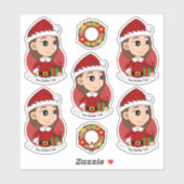 Kerstmeisje met lang bruin haar sticker (Vel)