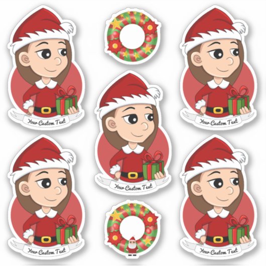 Kerstmeisje met lang bruin haar sticker (Voorkant)