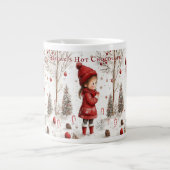 Kerstmeisje Rode Jas Snoepstokken Extra Grote Beker (Voorkant)