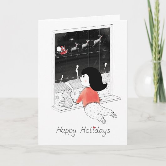 Kerstmeisje Stary Night Holiday Card Feestdagen Kaart (Voorkant)