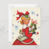  kerstmeisje uit 1950 feestdagenkaart (Voorkant / Achterkant)