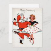 Kerstmeisje uit 1950 met kerstman dansend feestdagenkaart (Voorkant / Achterkant)