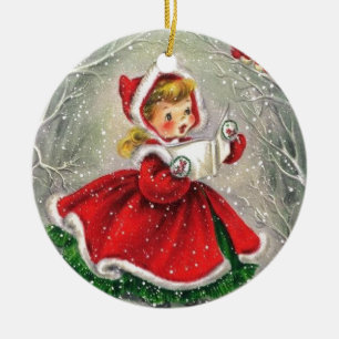 Kerstmeisje uit de jaren '50 in het dorp keramisch ornament