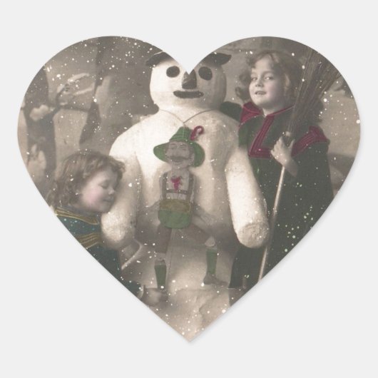 Kerstmeisjes en Snowman  Foto Hart Sticker (Voorkant)