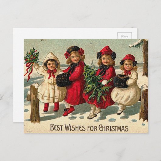 kerstmeisjes in de sneeuw feestdagenkaart (Voorkant / Achterkant)