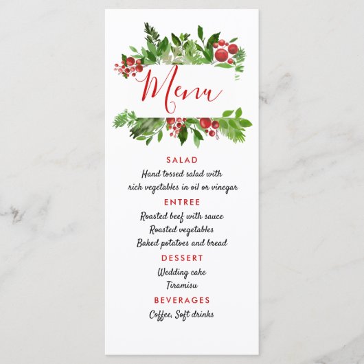 Kerstmenu met hulst rode bes voor een moderne brui menu (Voorkant)