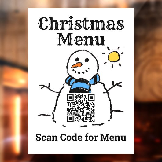 Kerstmenu Snowman met QR-code Raamsticker