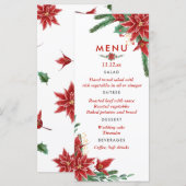 Kerstmenu voor het bruiloftsfeest met rode poinset menu (Voorkant / Achterkant)