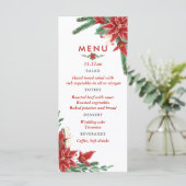 Kerstmenu voor het bruiloftsfeest met rode poinset menu (Staand voorkant)