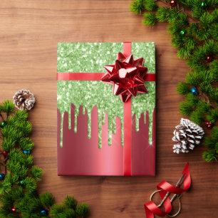 Kerstmetaal rood en groen glitter cadeaupapier