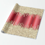Kerstmetallisch rood & dripend 14k Gold Glitter Cadeaupapier (Uitgerold)