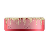 Kerstmetallisch rood goudglitter Label met taart (Voorkant)