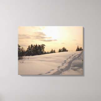 Kerstmiddag Sneeuwscène Canvas Afdruk