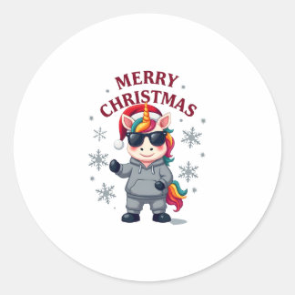 Kerstmijn Eenhoorn Kerstman Hoed T-Shirt Ronde Sticker