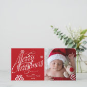 KERSTMIJS Script Rode Kerst Foto Kaart (Staand voorkant)