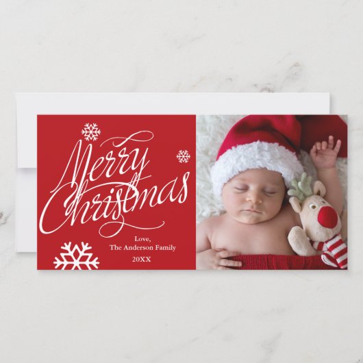 KERSTMIJS Script Rode Kerst Foto Kaart (Voorkant)