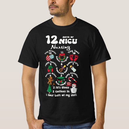 Kerstmis 12 dagen van NICU eenheid verpleegkunde G T-shirt (Voorkant)
