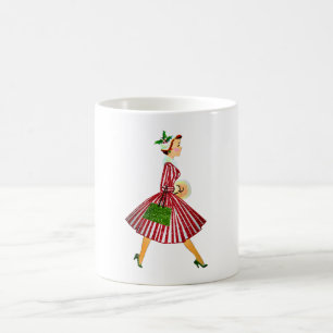 Kerstmis 1950 Vintage Dame Koffiemok