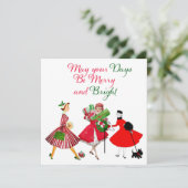 Kerstmis 1950 Vintage Dames Kaart (Staand voorkant)