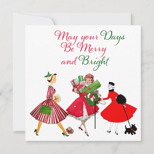 Kerstmis 1950 Vintage Dames Kaart (Voorkant)
