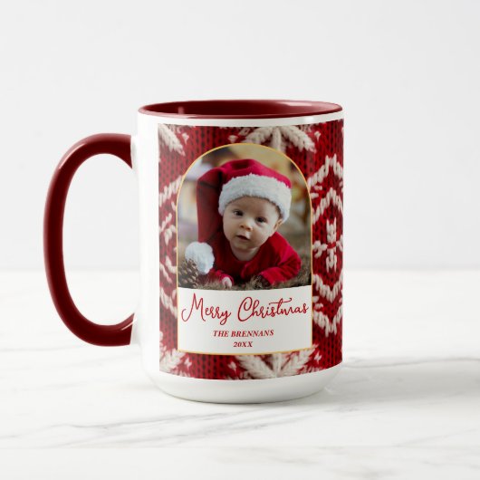 Kerstmis 1 foto Elegant Feestelijk Script Mok (Links)