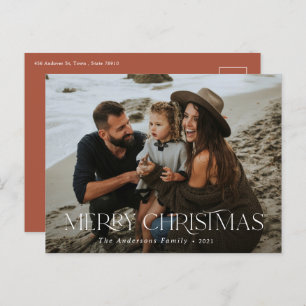 Kerstmis 1 foto terracotta moderne typografie briefkaart