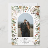 Kerstmis 1 waterverf botanische flora feestdagenkaart (Voorkant)