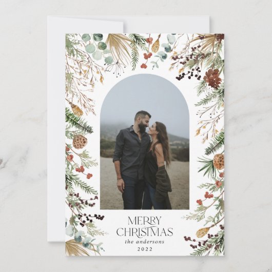 Kerstmis 1 waterverf botanische flora feestdagenkaart (Voorkant)