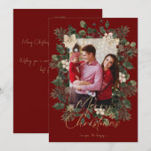 Kerstmis 1 waterverf botanische flora feestdagenkaart (Voorkant / Achterkant)