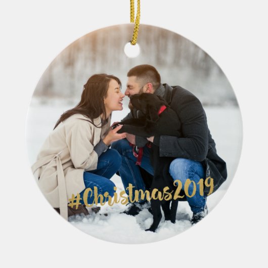 #Kerstmis 2019 Fotoversiering Keramisch Ornament (Voorkant)