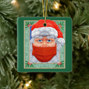Kerstmis 2020 Kerstman in Mondkapje Keramisch Ornament